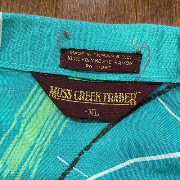 Moss Creek Trader Vintage 80s Abstract Teal Button Down Shirt Men's Size XL - Picture 7 of 7